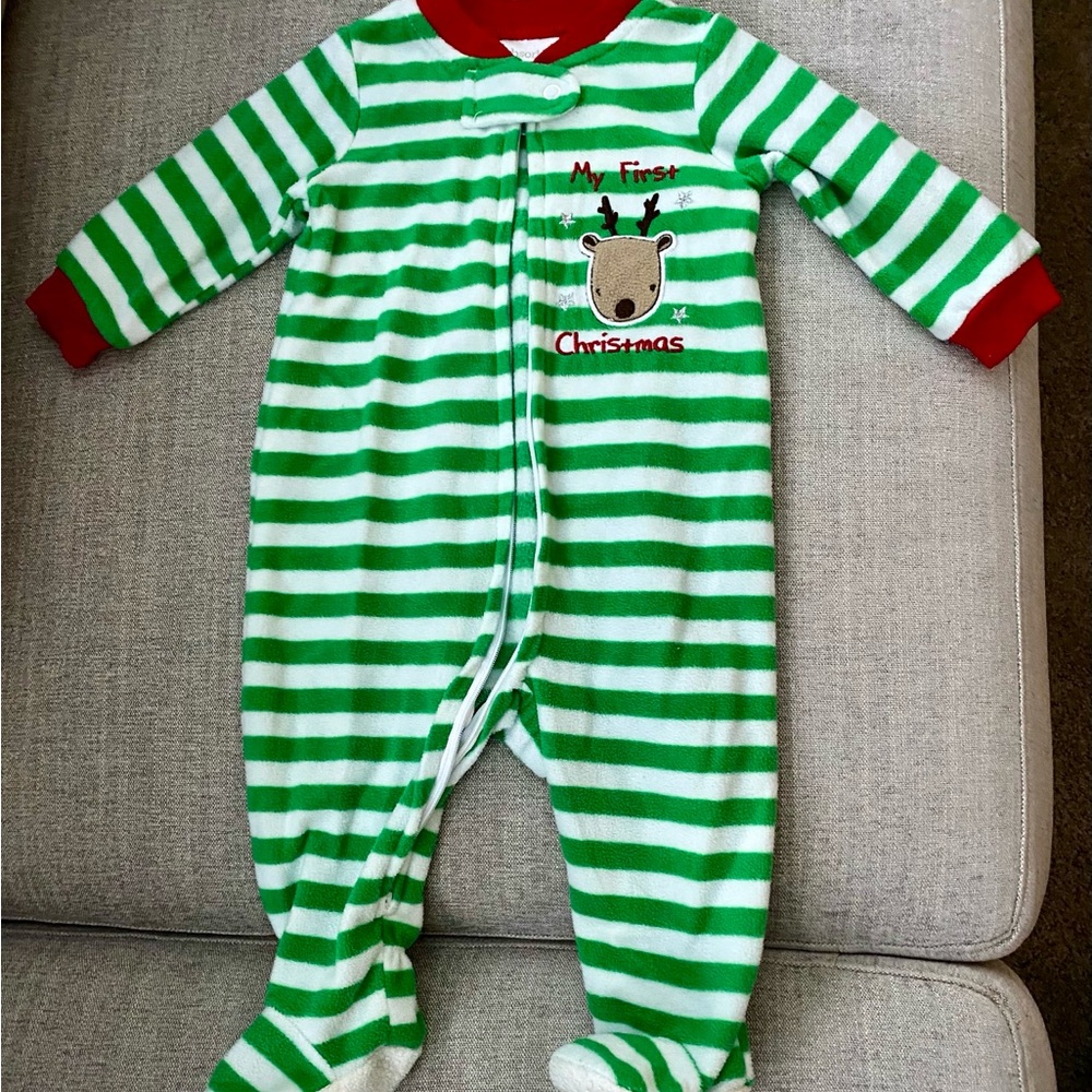 Absorba Green and White Striped Holiday Footie
